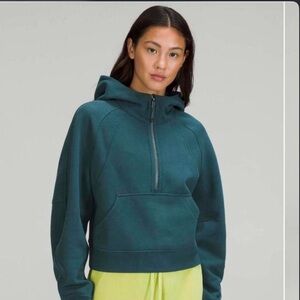 Lululemon Army Green Teal Half-Zip Scuba Hoodie for Women